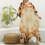 Shining Kaleidoscope Print Silk V-Neck Kaftan Dress