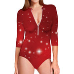 Shiny Sparkle Print Long Sleeve Swimsuit