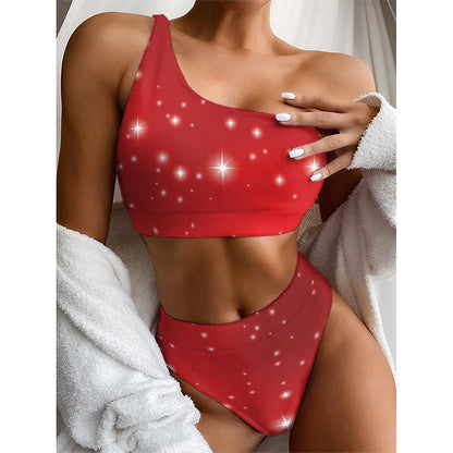 Shiny Sparkle Print One Shoulder Bikini Top