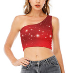 Shiny Sparkle Print One Shoulder Crop Top