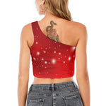 Shiny Sparkle Print One Shoulder Crop Top