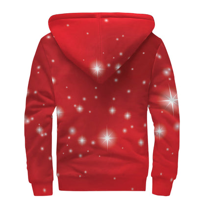 Shiny Sparkle Print Sherpa Lined Zip Up Hoodie