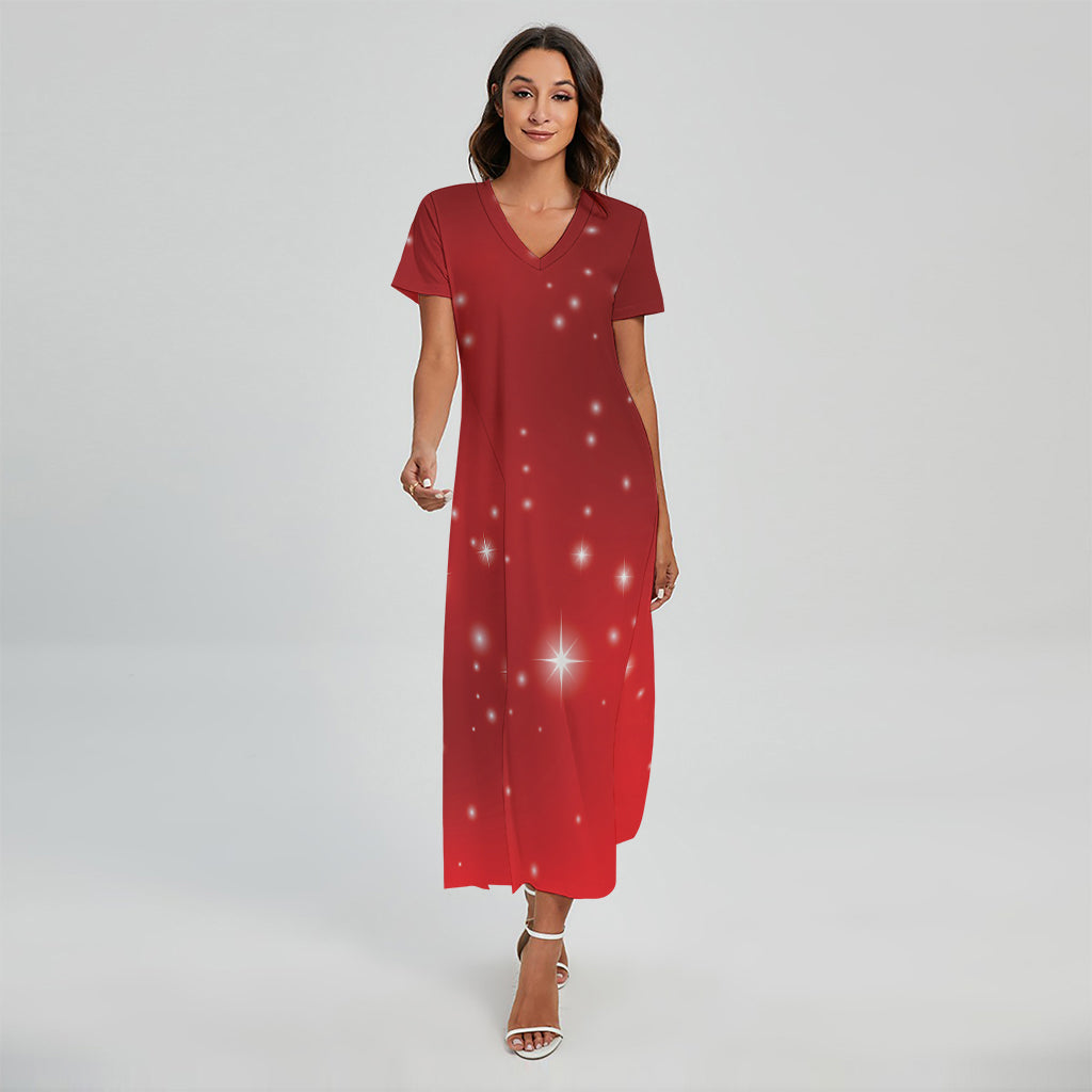 Shiny Sparkle Print Short Sleeve Maxi Dress