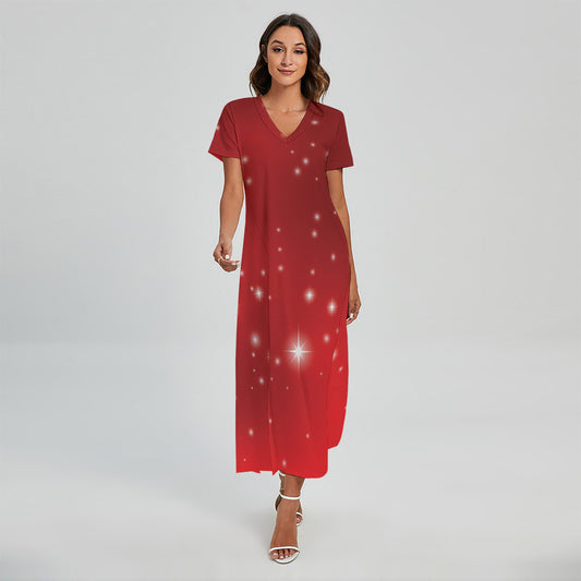 Shiny Sparkle Print Short Sleeve Maxi Dress