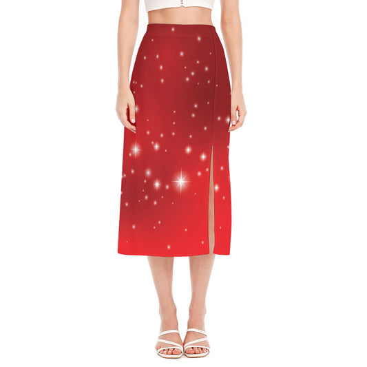 Shiny Sparkle Print Side Slit Midi Skirt