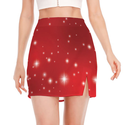 Shiny Sparkle Print Side Slit Mini Skirt