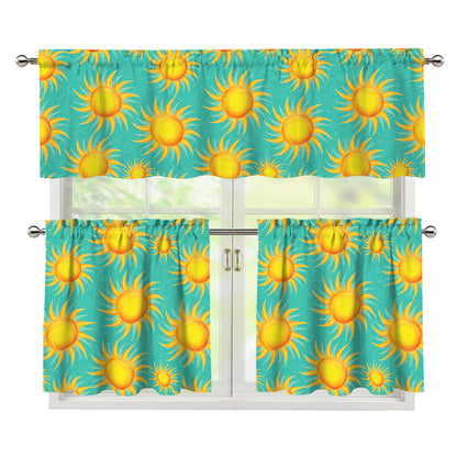 Shiny Sun Pattern Print 3 Piece Kitchen Curtains