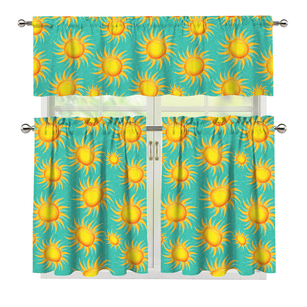 Shiny Sun Pattern Print 3 Piece Kitchen Curtains