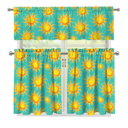 Shiny Sun Pattern Print 3 Piece Kitchen Curtains