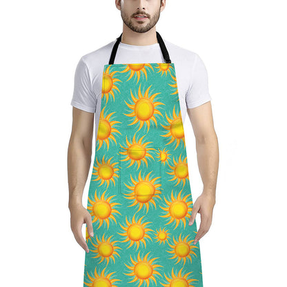 Shiny Sun Pattern Print Bib Apron With Pocket