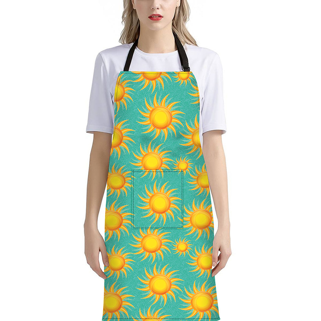 Shiny Sun Pattern Print Bib Apron With Pocket