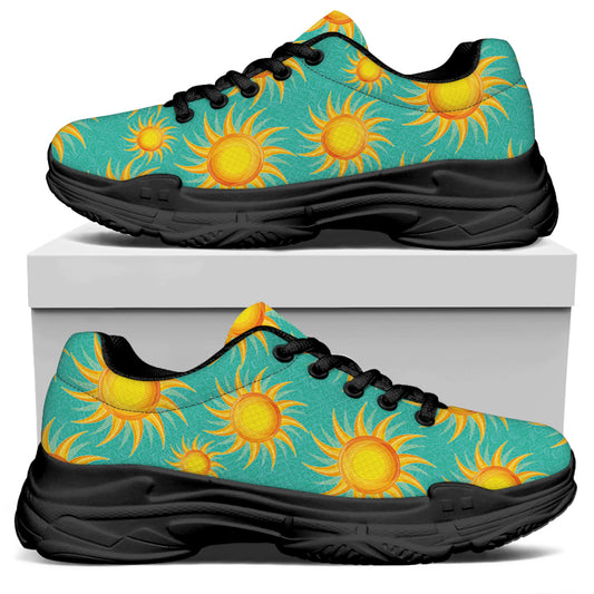 Shiny Sun Pattern Print Black Chunky Shoes