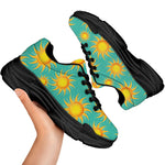 Shiny Sun Pattern Print Black Chunky Shoes