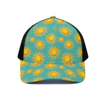 Shiny Sun Pattern Print Black Mesh Trucker Cap