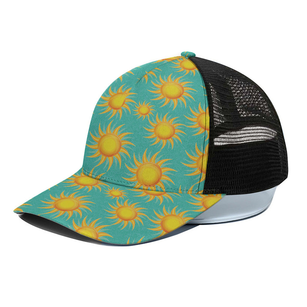 Shiny Sun Pattern Print Black Mesh Trucker Cap