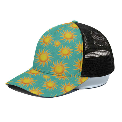 Shiny Sun Pattern Print Black Mesh Trucker Cap