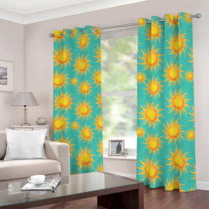 Shiny Sun Pattern Print Blackout Grommet Curtains