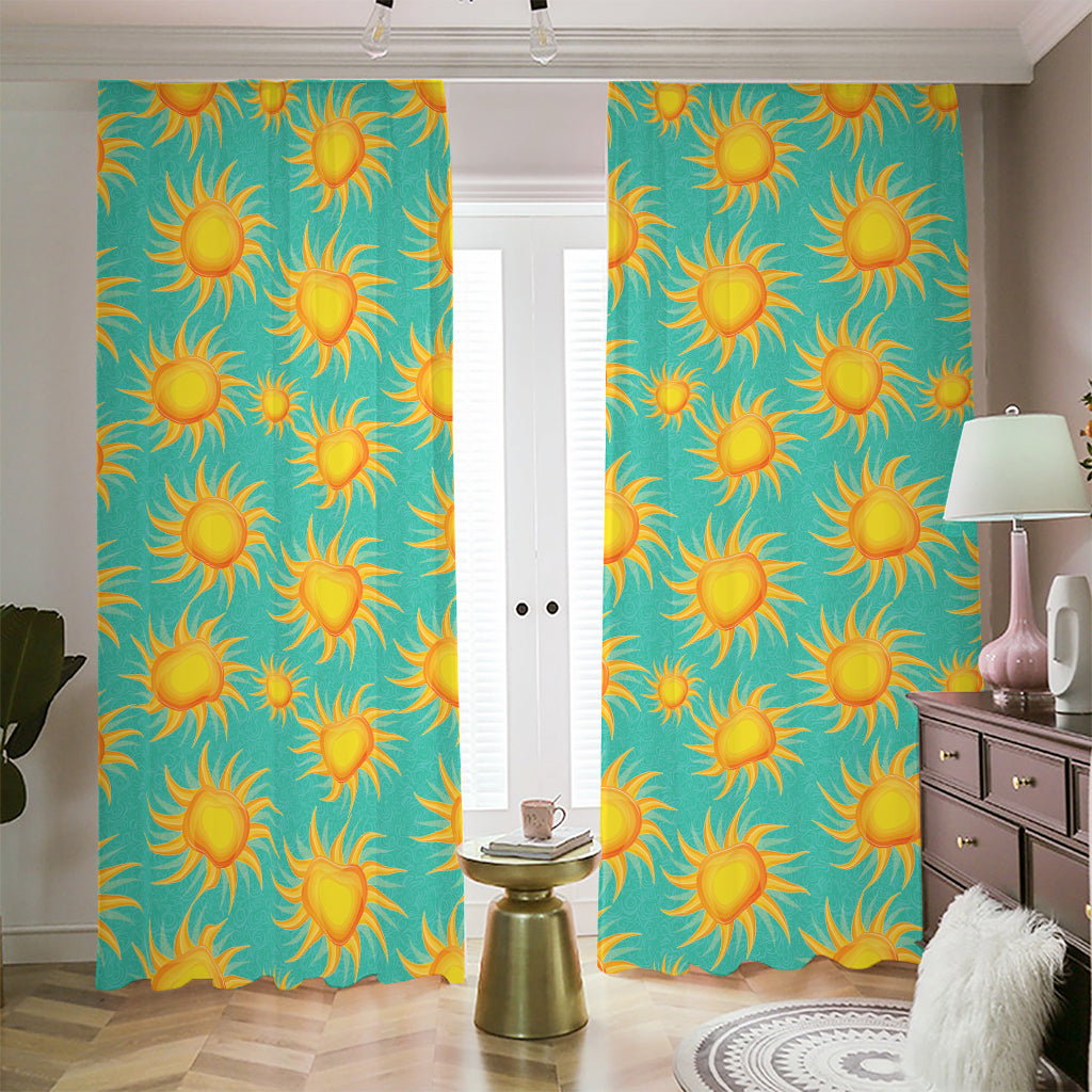 Shiny Sun Pattern Print Blackout Pencil Pleat Curtains