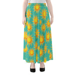 Shiny Sun Pattern Print Chiffon Maxi Skirt