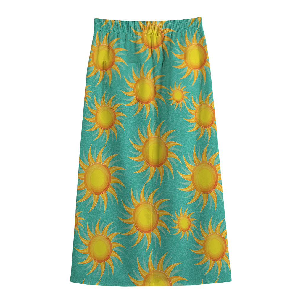 Shiny Sun Pattern Print Cotton Front Slit Maxi Skirt