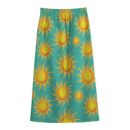 Shiny Sun Pattern Print Cotton Front Slit Maxi Skirt