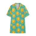 Shiny Sun Pattern Print Cotton Hawaiian Shirt
