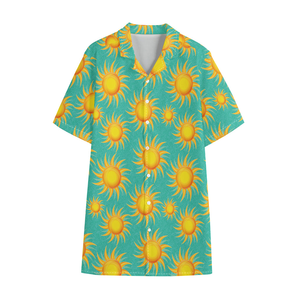 Shiny Sun Pattern Print Cotton Hawaiian Shirt