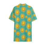 Shiny Sun Pattern Print Cotton Hawaiian Shirt