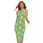 Shiny Sun Pattern Print Cross Back Cami Dress