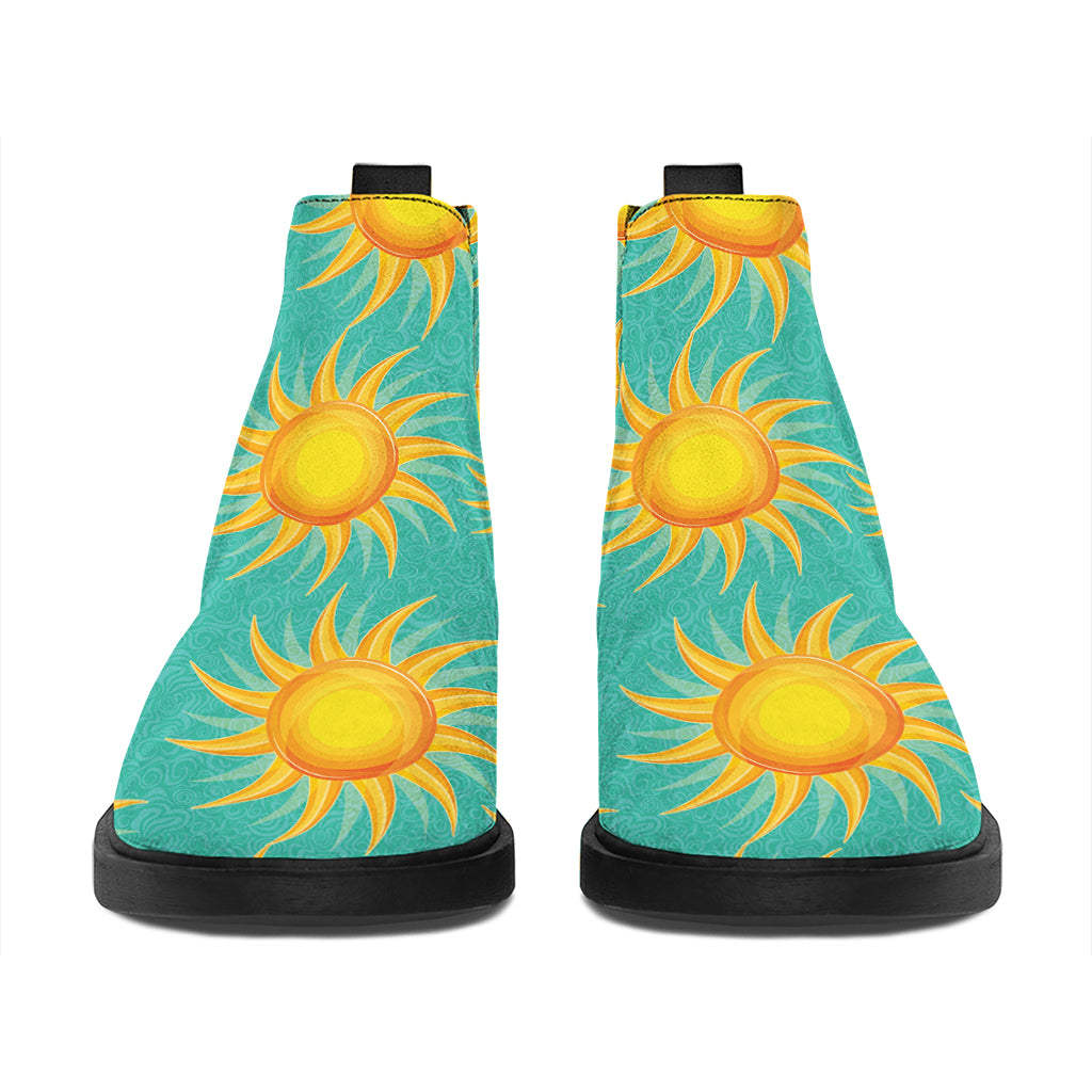 Shiny Sun Pattern Print Flat Ankle Boots