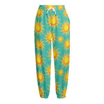 Shiny Sun Pattern Print Fleece Lined Knit Pants