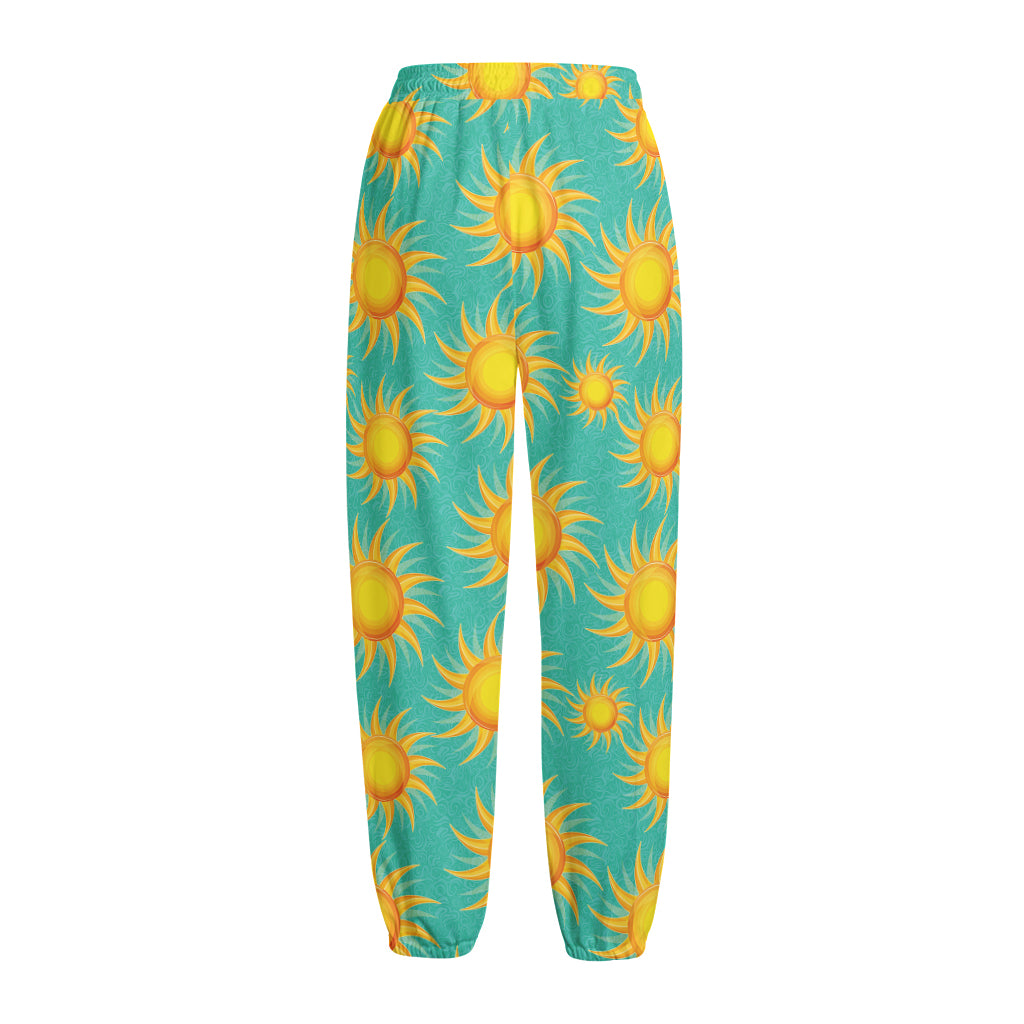 Shiny Sun Pattern Print Fleece Lined Knit Pants