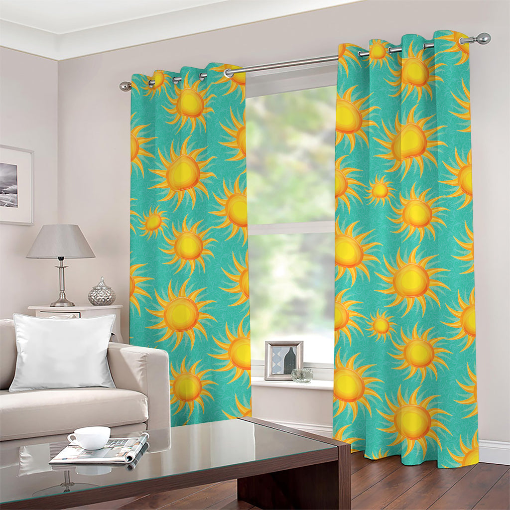 Shiny Sun Pattern Print Grommet Curtains