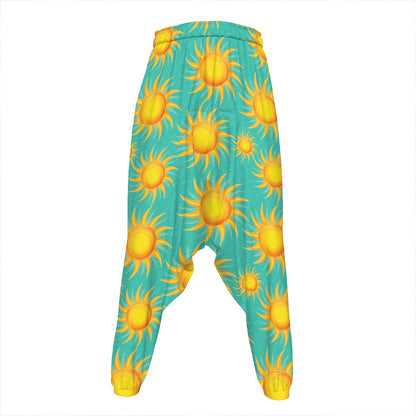 Shiny Sun Pattern Print Hammer Pants