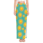 Shiny Sun Pattern Print High Slit Maxi Skirt