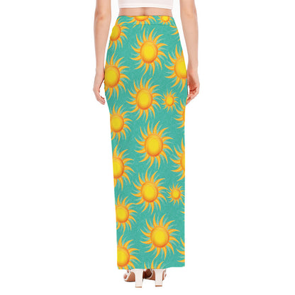 Shiny Sun Pattern Print High Slit Maxi Skirt