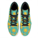Shiny Sun Pattern Print High Top Leather Sneakers