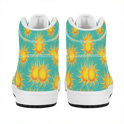 Shiny Sun Pattern Print High Top Leather Sneakers