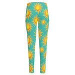 Shiny Sun Pattern Print High-Waisted Pocket Leggings