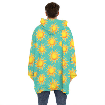 Shiny Sun Pattern Print Hoodie Blanket