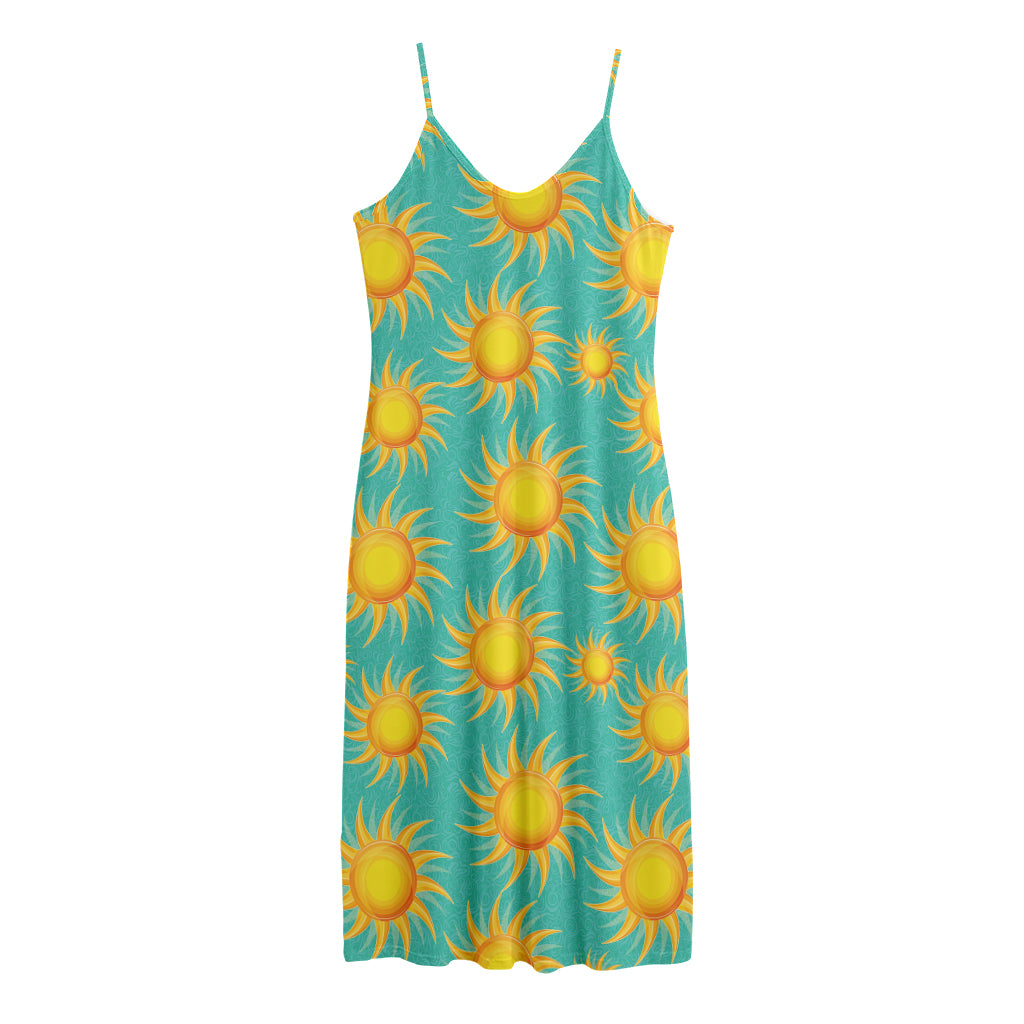 Shiny Sun Pattern Print Jersey Midi Cami Dress