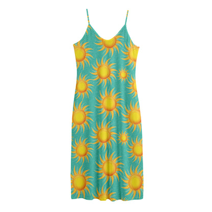 Shiny Sun Pattern Print Jersey Midi Cami Dress