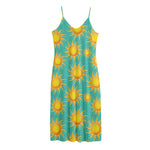 Shiny Sun Pattern Print Jersey Midi Cami Dress