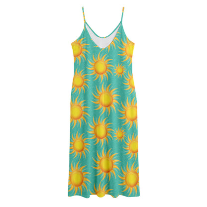 Shiny Sun Pattern Print Jersey Midi Cami Dress