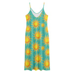 Shiny Sun Pattern Print Jersey Midi Cami Dress