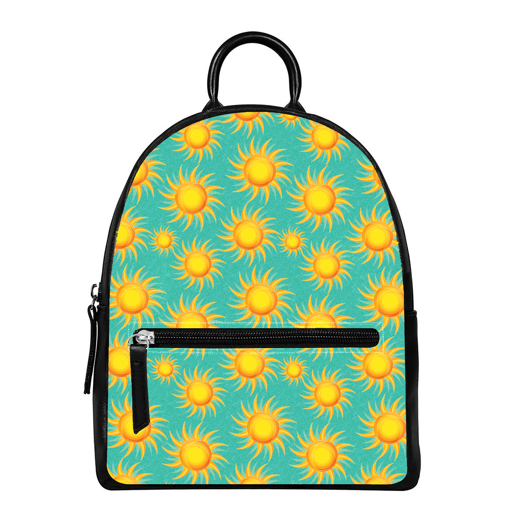 Shiny Sun Pattern Print Leather Backpack
