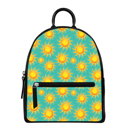 Shiny Sun Pattern Print Leather Backpack