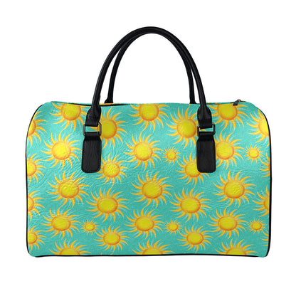 Shiny Sun Pattern Print Leather Duffle Bag