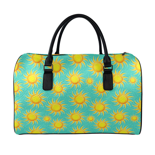 Shiny Sun Pattern Print Leather Duffle Bag