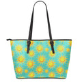Shiny Sun Pattern Print Leather Tote Bag With Zipper
